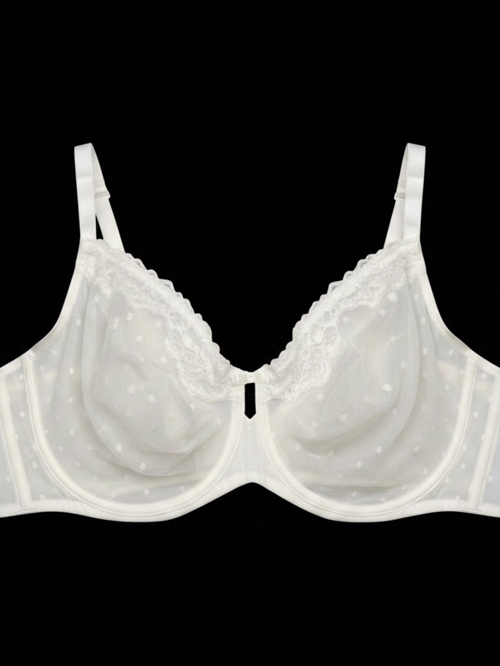 Curvy Couture Sheer White Polka Dot Underwire Bra with Lace